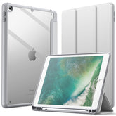 JETech Case for iPad 9.7-Inch (6th/5th Generation, 2018/2017) with Pencil Holder, Clear Transparent Back Shell Slim Stand Shockproof Tablet Cover, Auto Wake/Sleep (Silver)